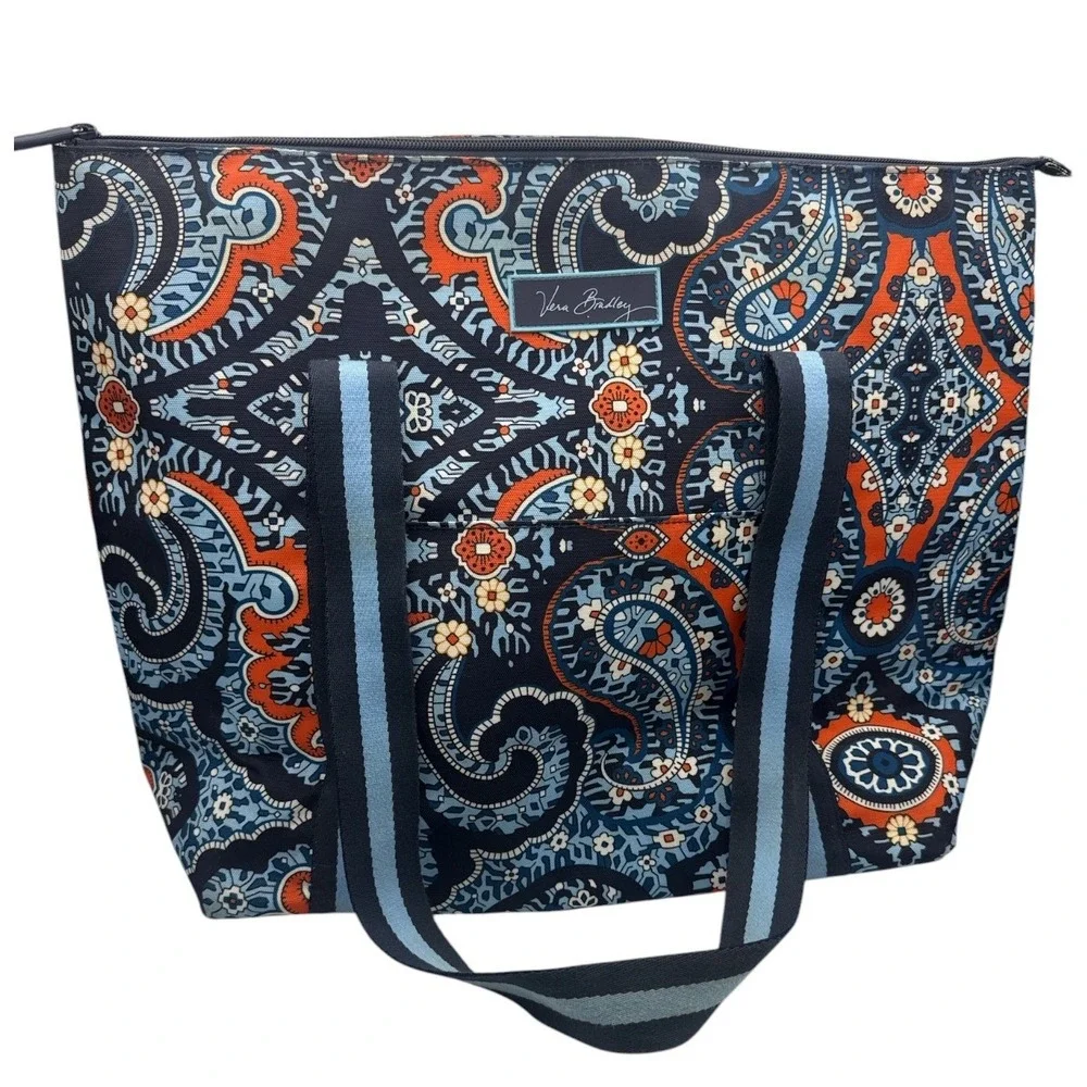 Vera Bradley Cooler Tote Bag Women Large Blue Orange Paisley Zip Top Pocket